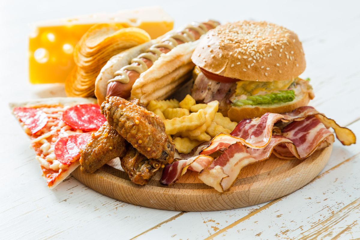 A plate full of food that is bad for gut health.