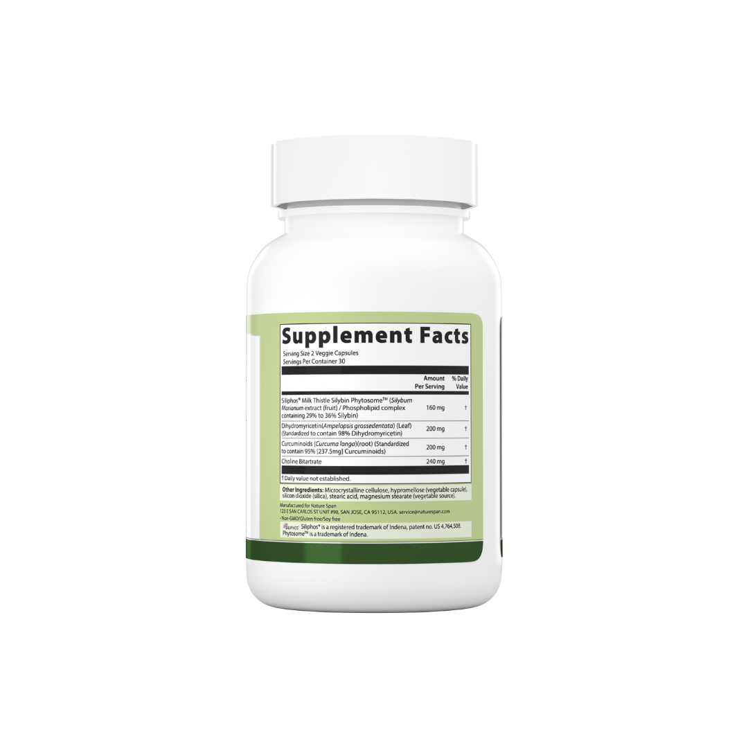 The supplement facts of Nature Span® Liver Detox supplement with white and green labeling.