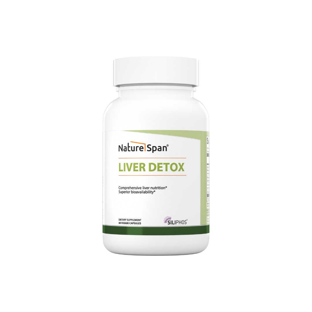 A bottle of Nature Span® Liver Detox supplement with white and green labeling.