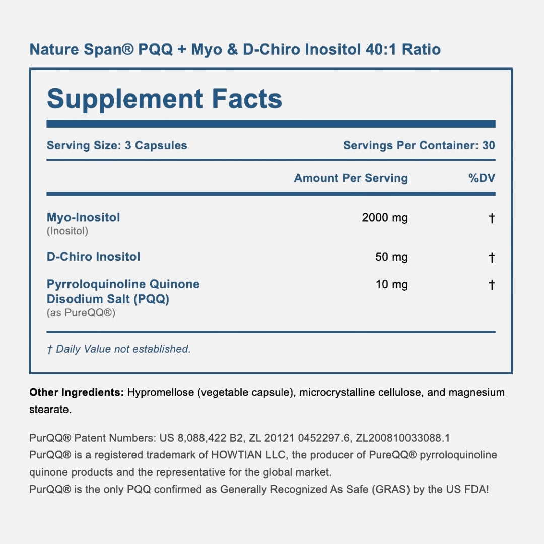PQQ + Myo & D-Chiro Inositol 40:1 Ratio