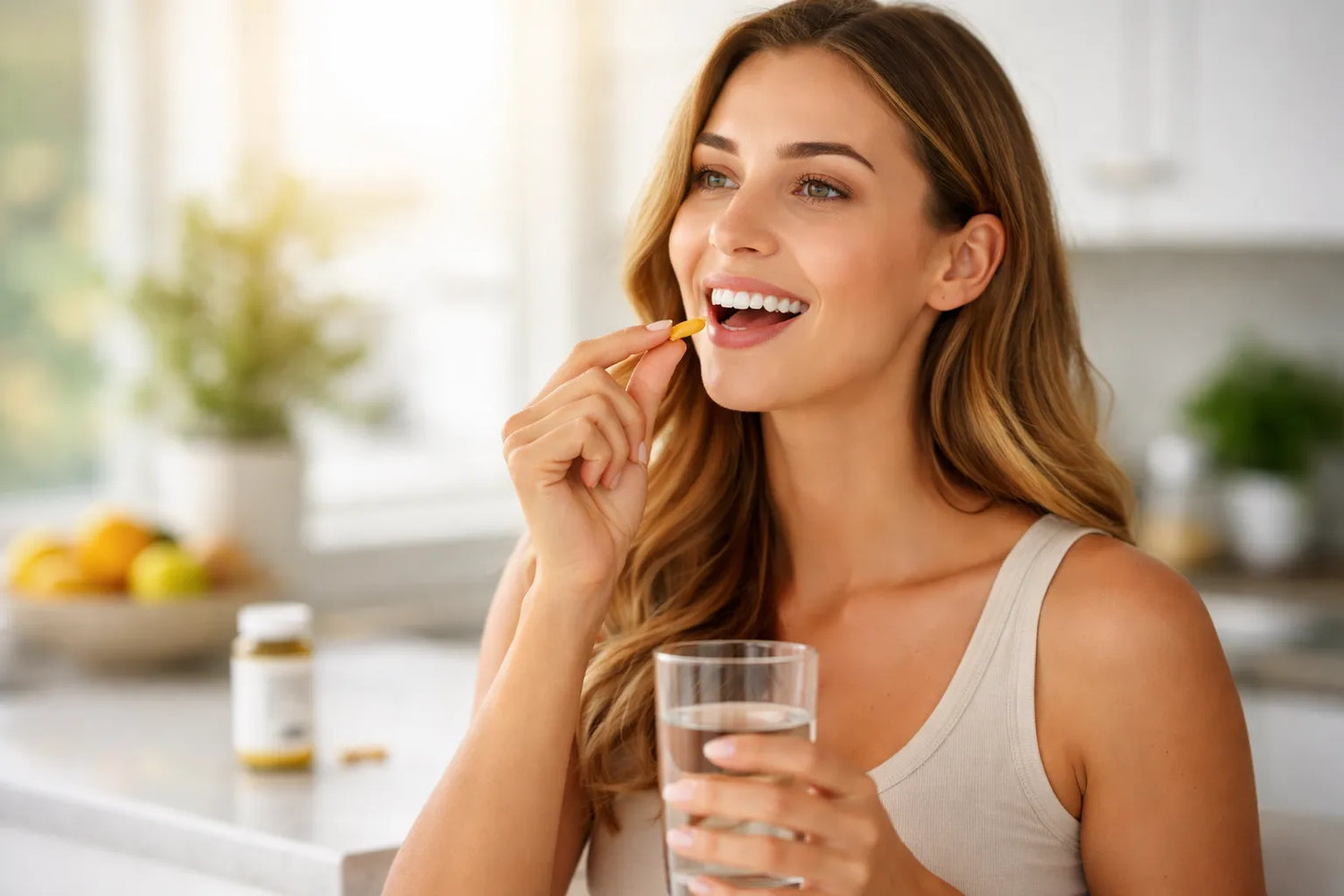 A woman taking supplements
