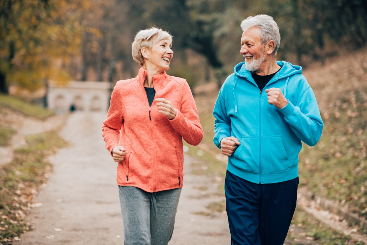 Senior couple on a morning jog.