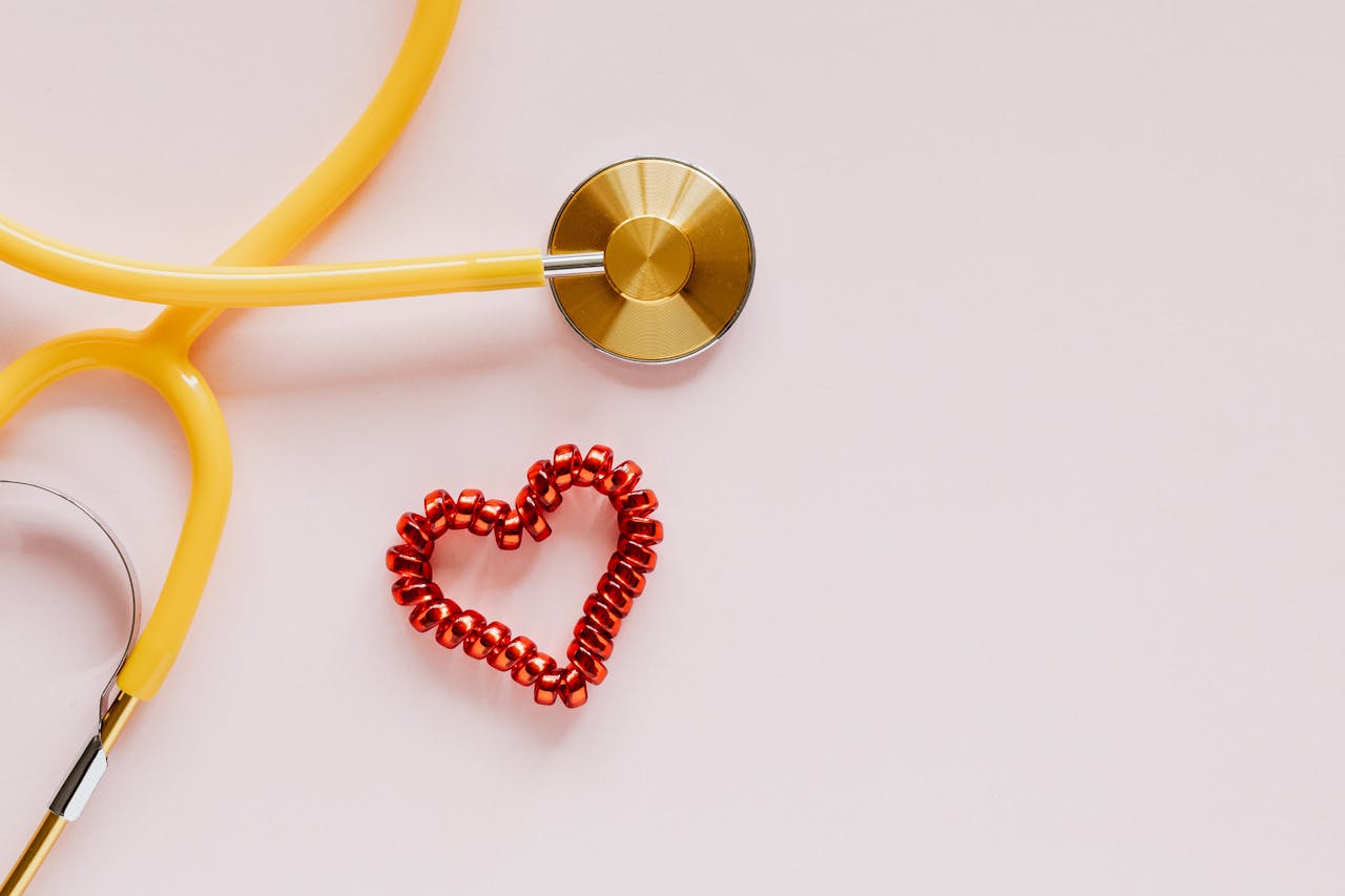 Stethoscope and heart-shaped hair tie