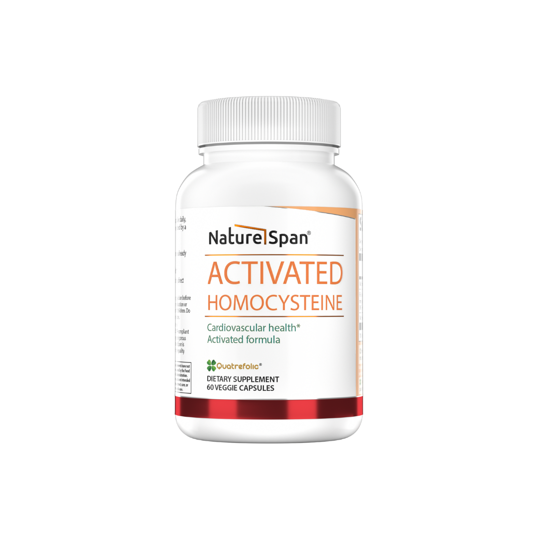 A box of NatureSpan® Tri-Layer Tablets Activated Homocysteine with red and white color scheme.