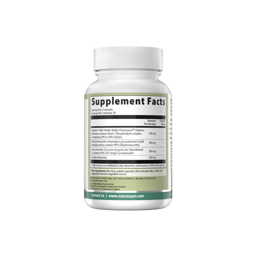 The supplement facts of NatureSpan® Liver Detox supplement with white and green labeling.
