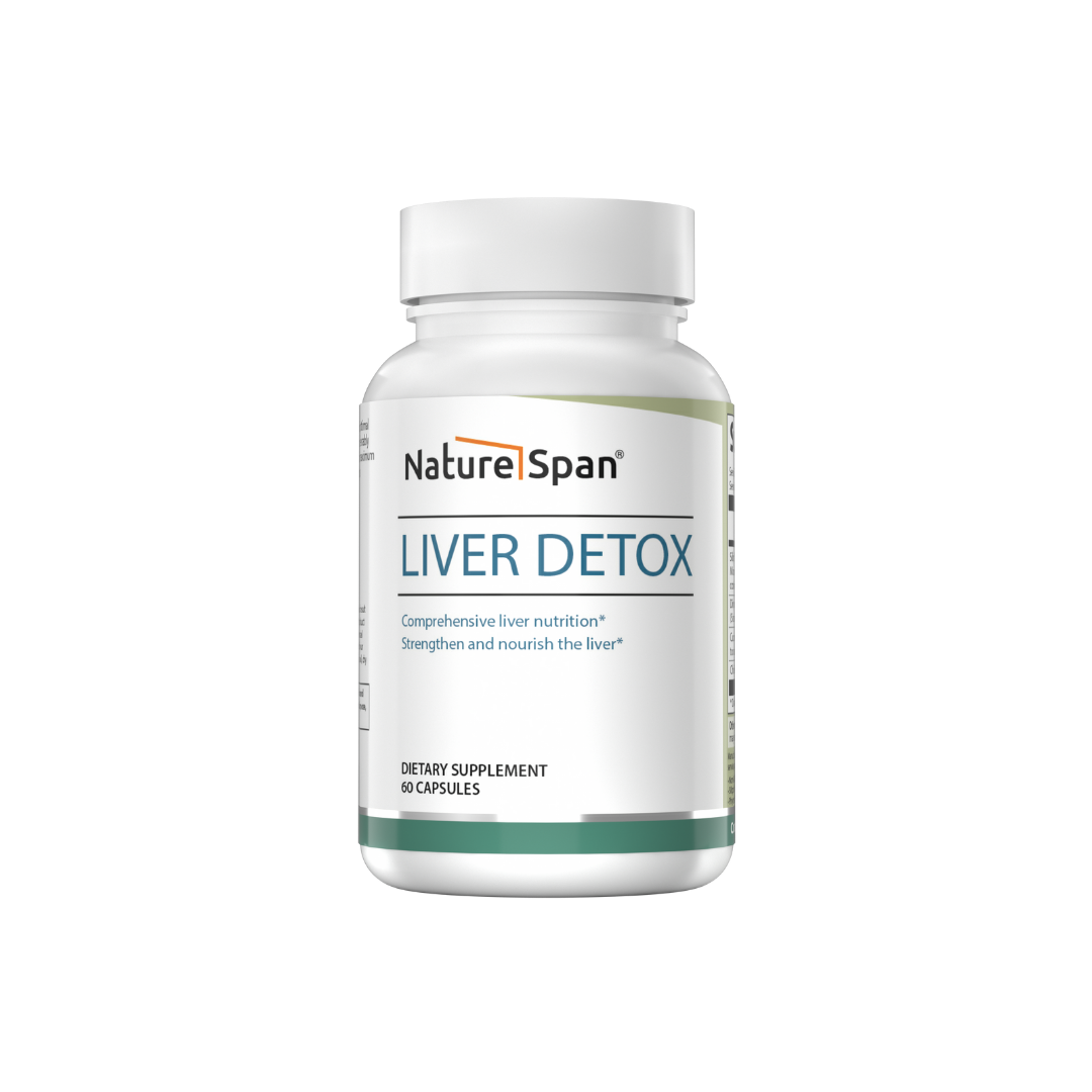 A bottle of NatureSpan® Liver Detox supplement with white and green labeling.