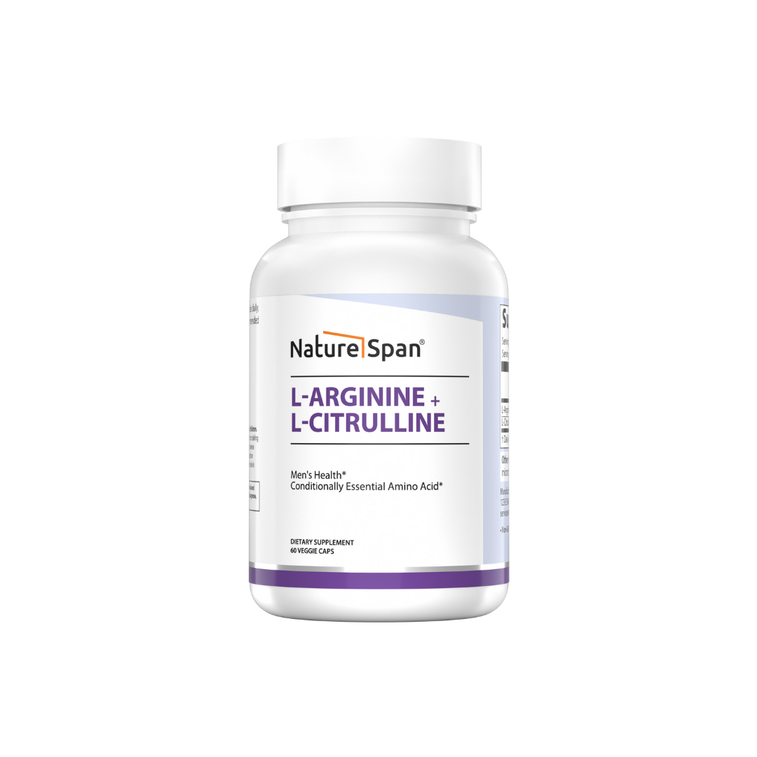 A bottle of NatureSpan® L-Arginine + L-Citrulline supplement capsules | NatureSpan®